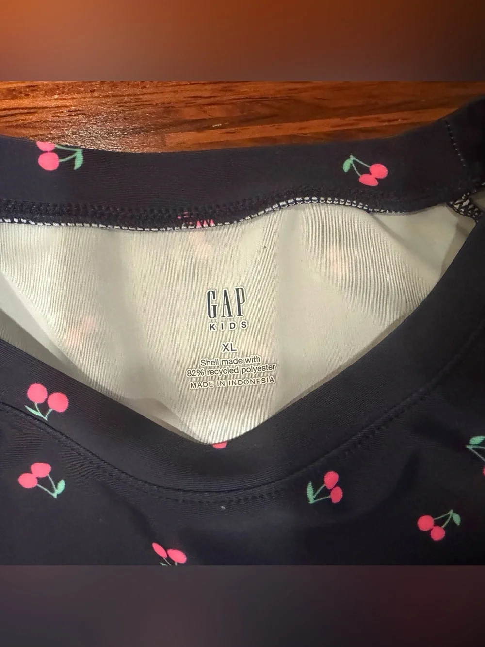 GAP Kids XL (12) Navy Cherry Print Long Sleeve Rash Guard EUC